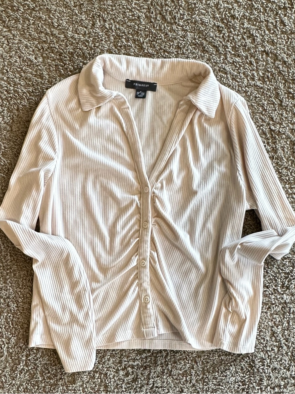 Primark Cream Ribbed Button-Front Top - Picture 2 of 4